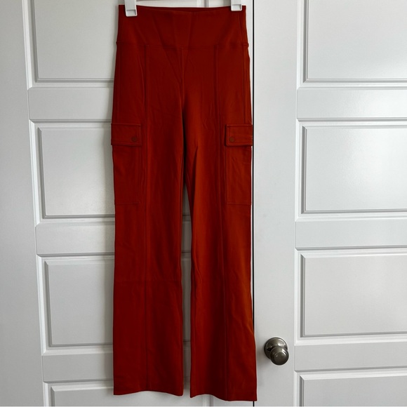 Athleta Delaney Straight Cargo Pants in Orange Sz XS Tall - Picture 3 of 12